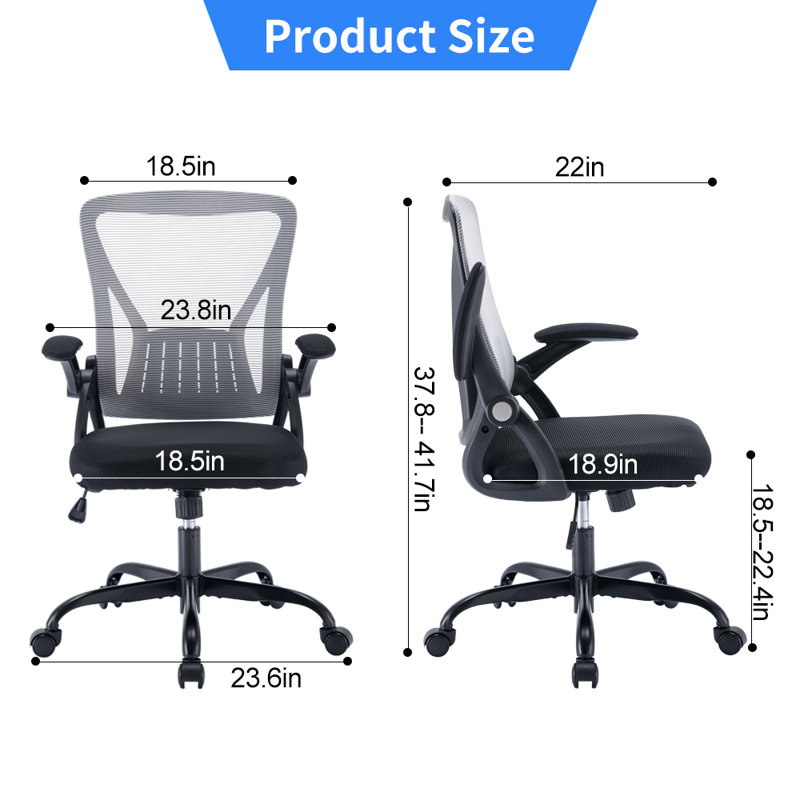 Chaise de travail ergonomique en filet avec accoudoirs rabattables Madyx, Gris