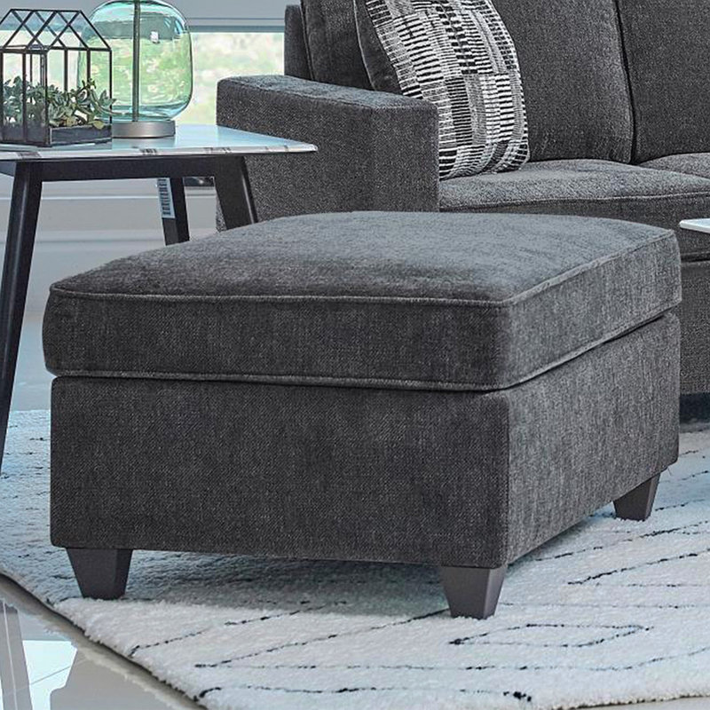 Rectangular Chenille Upholstered Ottoman, Dark Grey