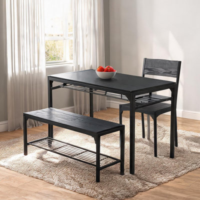 Ensemble de salle à manger combinant étagères et table de 110 cm (43,3 pouces) avec détails en bois massif et métal