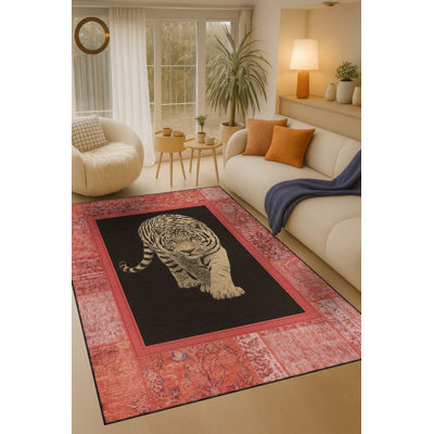 Tapis tissé à imprimé tigre noir Mosso