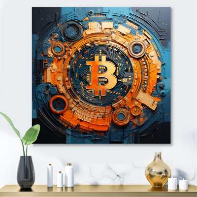 Or et bleu - Crypto monnaie - Art mural en métal à la mode