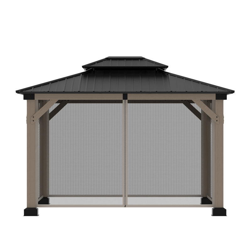 12 Ft. W x 10 Ft. D Solid Cedar Wood Patio Gazebo with Mesh Screens