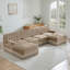Canapé modulaire 4 places Cloud - 2 repose-pieds, jupe à pampille, capitonné, base en bois - brun clair