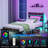 Bed Frame with Charging Station, LED Light Metal Bed Frame with Wooden Headboard, No Box Spring Required, No Noise, Easy Assembly-323463850-323463830