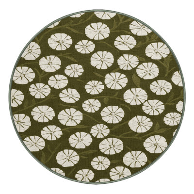 Machine Washable Botanical Green Area Rug
