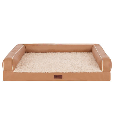 Textured Plush Fur & Coated Poly Modern Sofa Style Dog Bed