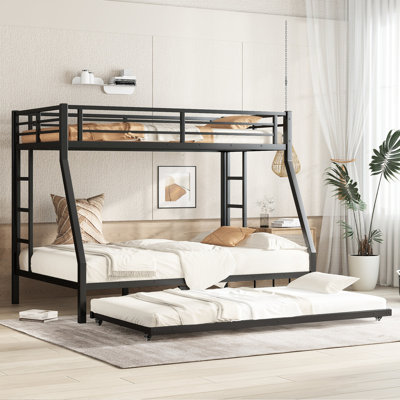Lit simple superposé au-dessus d'un lit double noir avec lit gigogne - Structure solide, nuit tranquille, rangement efficace, fond renforcé, support pratique à 38 lattes, pièces numérotées