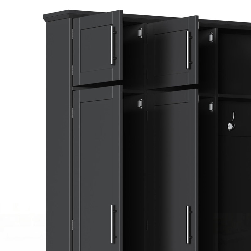 Lumen Farmhouse 4-in-1 Hall Tree with Hidden Hooks & 8 Doors, Black