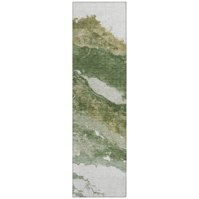 Machine Washable Indoor/Outdoor Xhevrie Green Rug