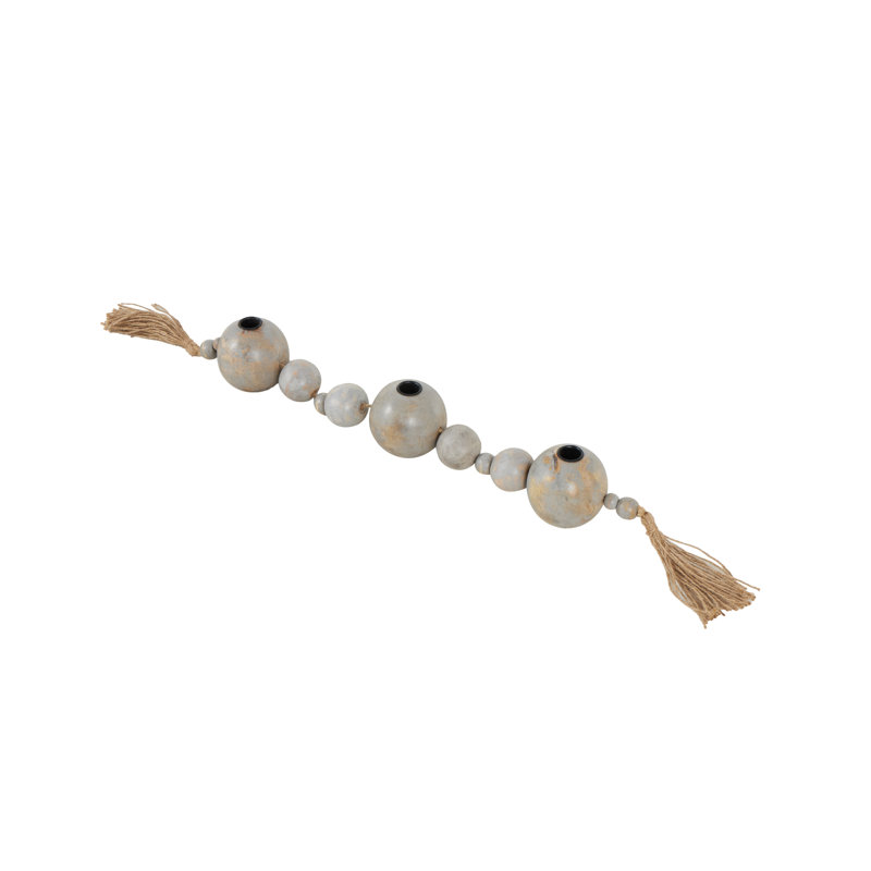 Porte-bougie décoratif en bois de manguier avec pompon Cole, Gris