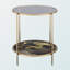 Élégante table de bout en verre Rivelle avec finition dorée - impression de marbre noir et détails champagne pour le salon