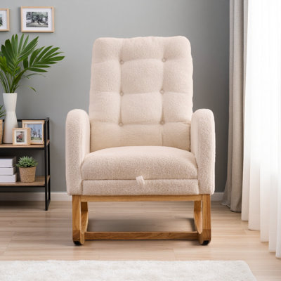Plush High-Back Rocking Chair with Footrest | Rubber Wood Lounge Chair for Living Room, 38.4"W x 26.8"D x 39.8"H