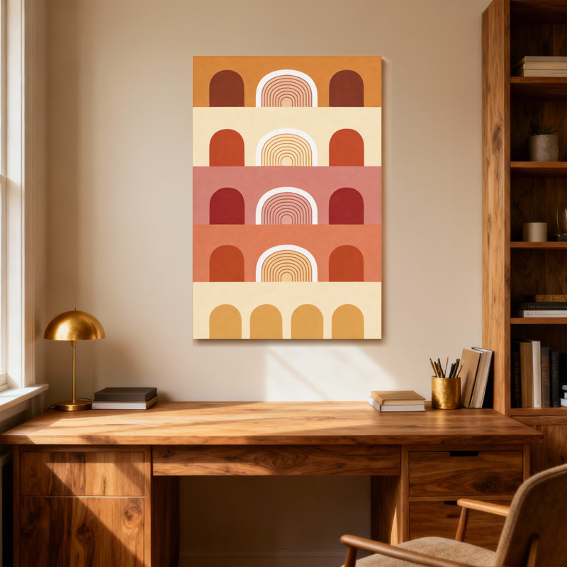 Motif d'arche géométrique abstrait dans des tons chauds, H 48 po x l 32 po