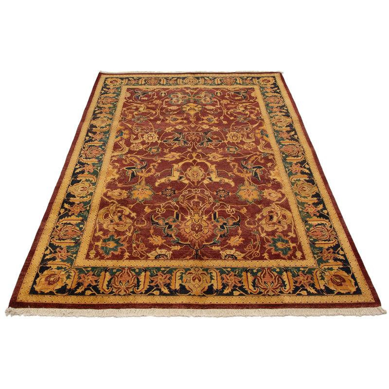 Tapis unique rouge foncé en laine noué à la main Tabriz des années 2010 de 6 pi 1 po x 8 pi 10 po Finella