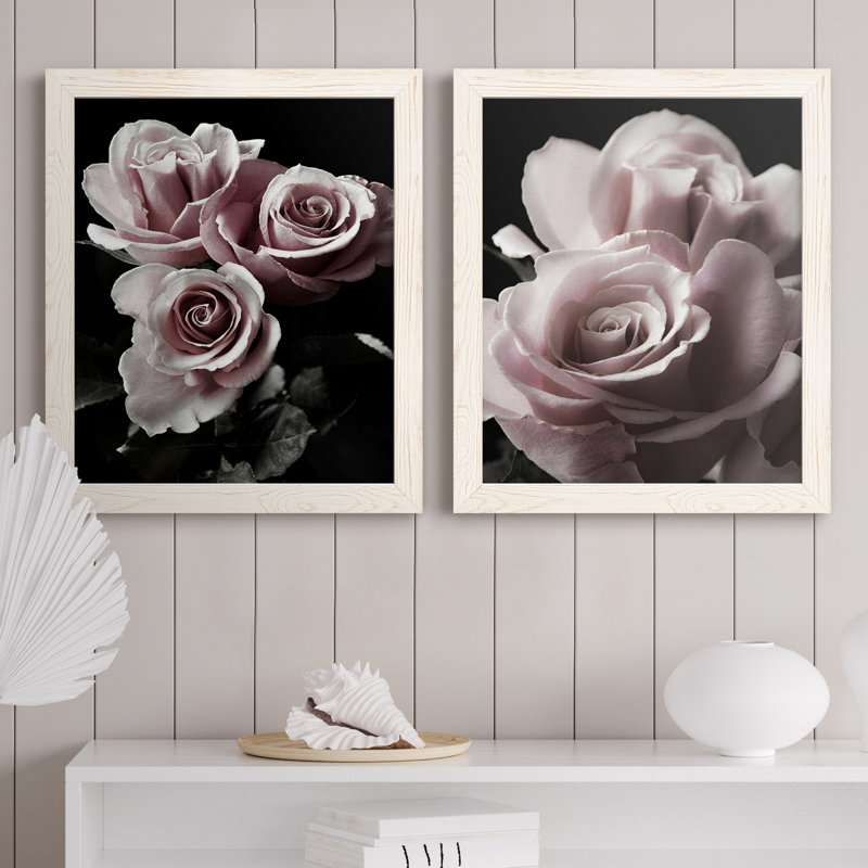 «Rose Noir I», ensemble de 2 peintures sur toile encadrées, Cadre blanc, H 37,5 po x l 55 po x P 1,5 po