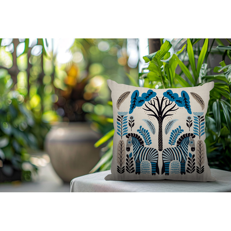 Oreiller carré réversible intérieur / extérieur Zuby Zebra, Turquoise, Carré 19 po