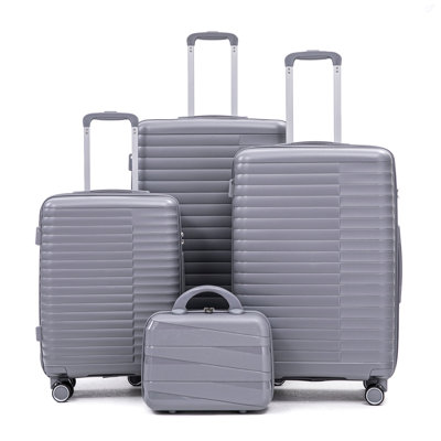 14"/20"/24"/28"  4 pcs/set in PP Spinner Wheel Luggage, Carry on Suitcase, Iron Pull Rod, Combination Password Lock, 14" Cosmetic Case (Light Gray)
