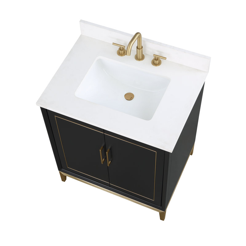 Gracie 30'' W Single Vanity, Midnight Black, Satin Brass, White Quartz
