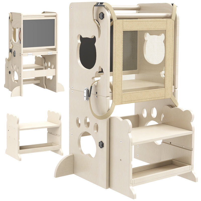 Escabeau de cuisine réglable pour tout-petit avec conception anti-basculement et barre anti-chute - Se convertit en table d'activité, comprend un tableau noir et une base de bloc de construction