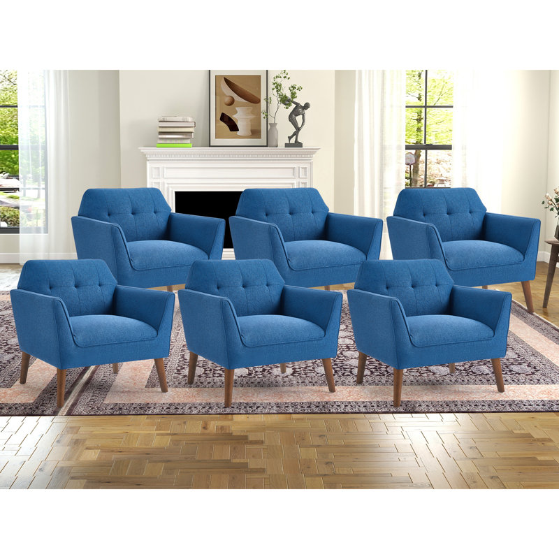 32.2" Wide Transitional Upholstered Solid  Wood Arm Accent Chair, Blue