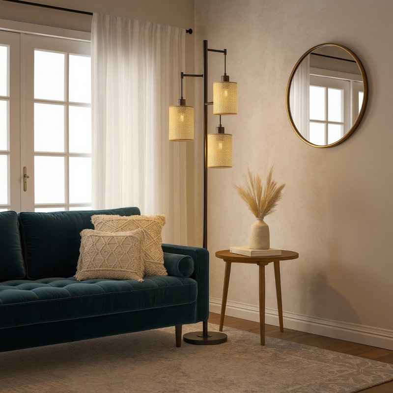 Ashmum 68.9" Rattan Tree Floor Lamp, Beige
