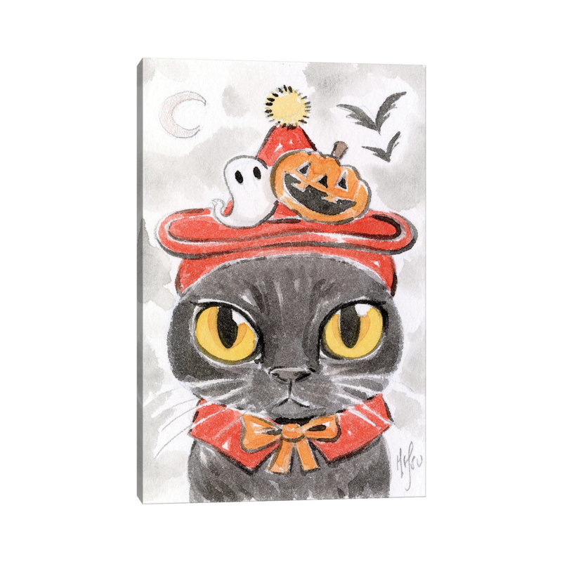 Cat - Spooky Hat by Martin Hsu - Painting on Canvas, Wrapped Canvas, 30.48 cm H x 45.72 cm W