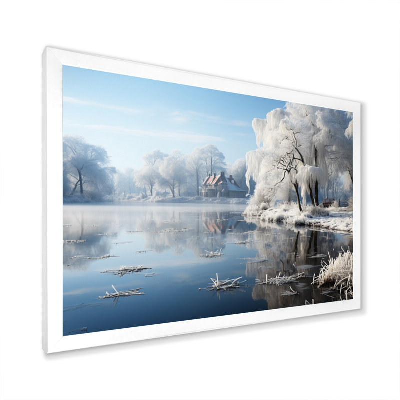 Paysage d'hiver Frozen Pond I, H 12 po x l 20 po x P 1 po, Cadre simple blanc