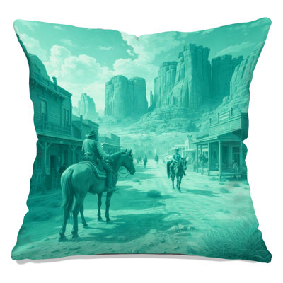 Western Town Scene Double Sided Throw Pillows