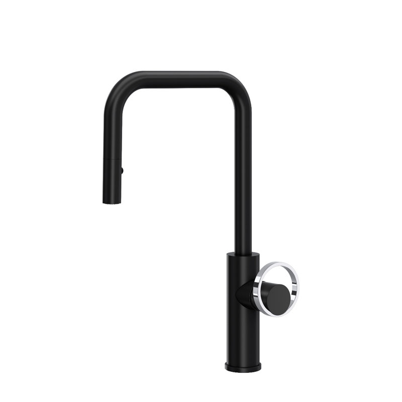 Eclissi™ Pull-Down Single Handle Kitchen Faucet With Accessories, Matte Black/Polished Chrome