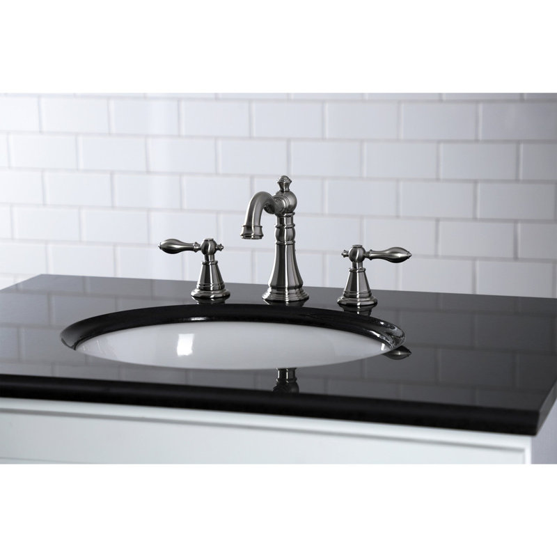 Kingston Brass English Classic Two-Handle 3-Hole Deck Mount Widespread Bathroom Faucet with Pop-Up Drain, Brushed Nickel