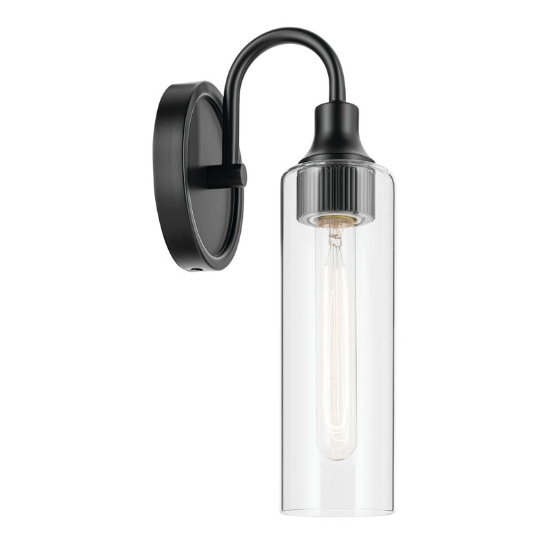 Applique murale 1 lumière 13 "avec verre transparent 13", Noir satiné