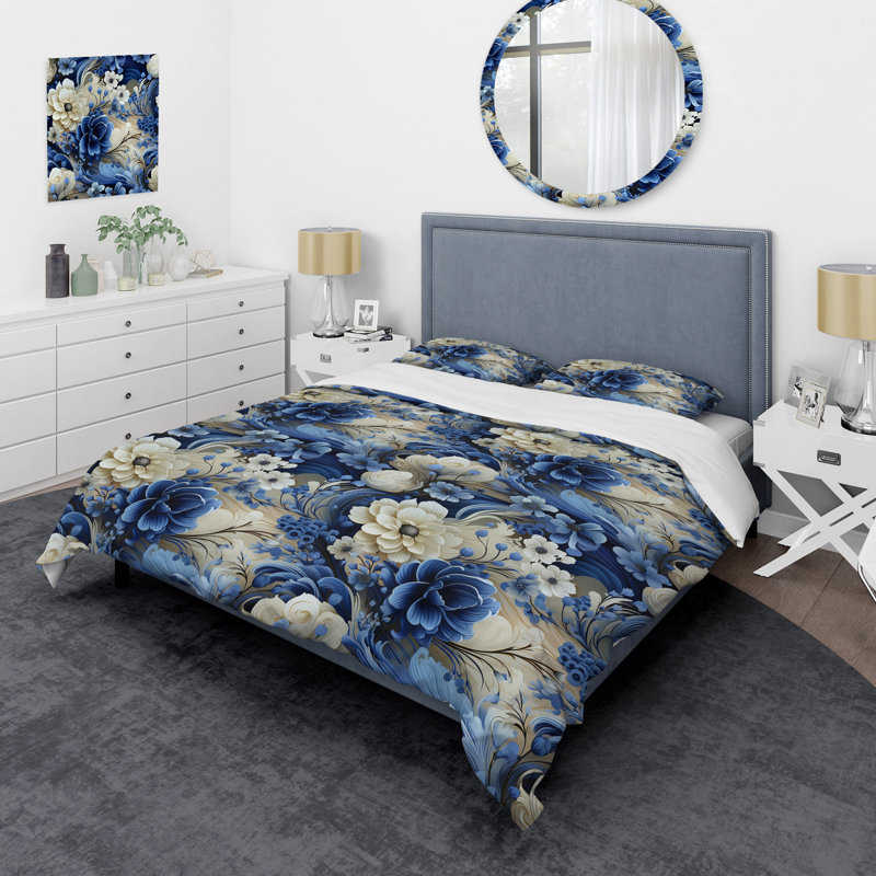 Ensemble de housse de couette Romantic Blue Cobalt, Housse de couette pour très grand lit et 2 très