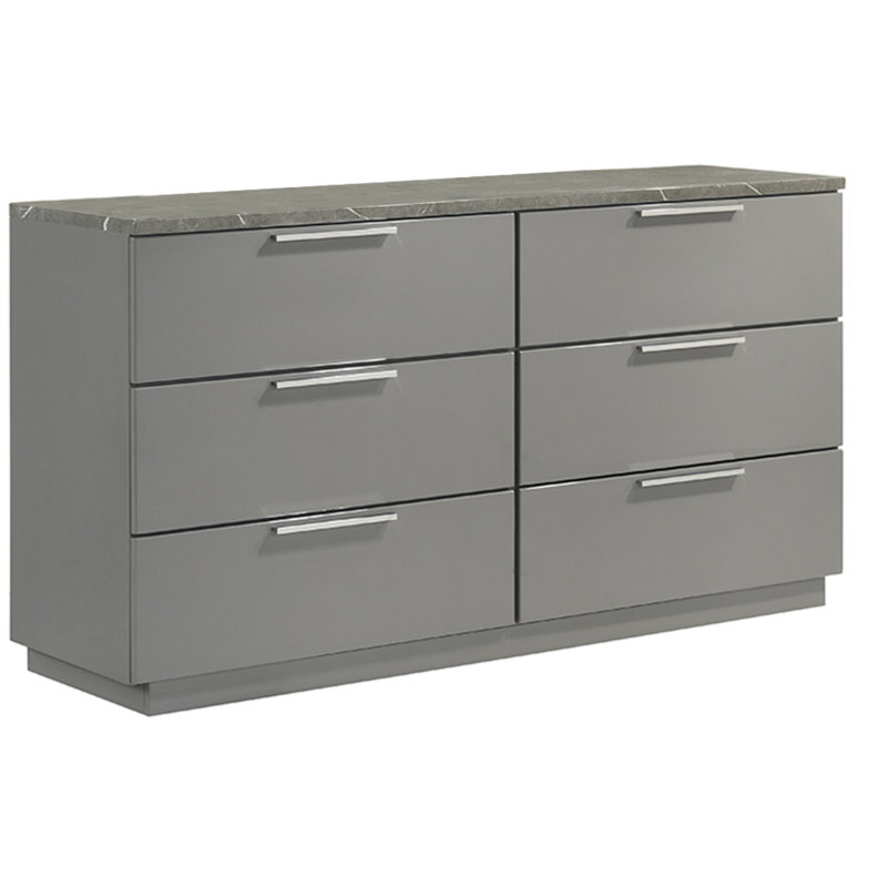 Commode Elara - Finition bicolore très brillante en marbre et laque avec tiroirs spacieux et pieds en métal