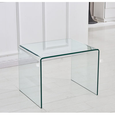 Transparent End Table,Tempered Clear Bent Glass Sidetable