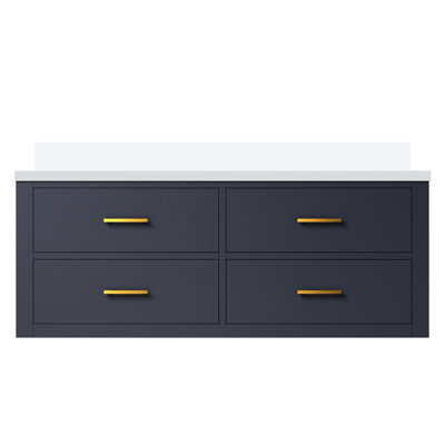 Meuble-lavabo simple bleu 48 po X 22 avec quartz - Fabrication en bois massif, fermeture en douceur, installation pratique, fermeture en profondeur, entièrement assemblé