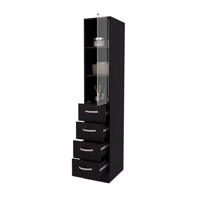 Armoire à linge à 4 tiroirs avec porte en verre Wengue