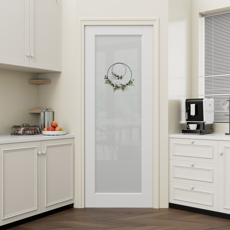 Porte de garde-manger Porte en verre givré et bois manufacturé sans trousse de quincaillerie, 24 po x 96 po