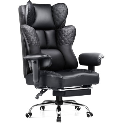 Big and Tall Office Chair 400LBS Wide Ergonomic Gaming Chair with Deluxe Embossing Designed Leather with Foot Rest,150°Reclining Adjustable Soft Armr by Inbox Zero