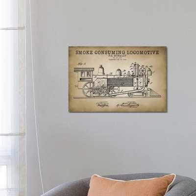 Smoke Consuming Locomotive, 1894, Beige by PatentPrintStore - Wrapped Canvas Print