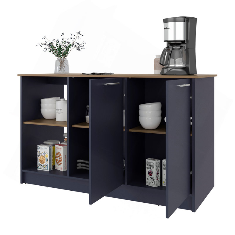 Demon Kitchen Island With Storage Cabinet And Open Shelves