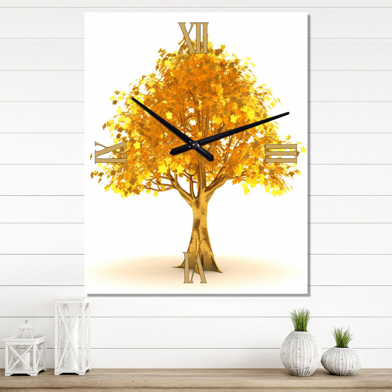 Le plus bel arbre jaune II - paysage avec des horloges murales, Grand