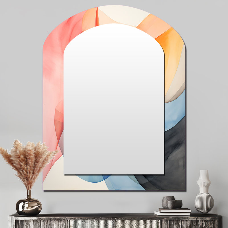 Geometric soft colors patterns I - Geometric Arch Wall Mirror, Modern Asymmetrical Decorative Mirror, Printed Metal Art