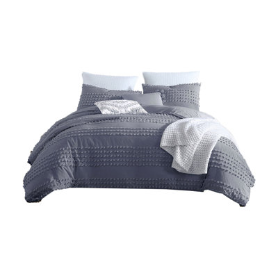 Swift Home Marilla 100% Cotton 5-Piece Clip Jacquard Pom Pom Texture Comforter Set - 2 Decorative Pillows Included - All-Seasonal Warmth, Durable, Easy Care