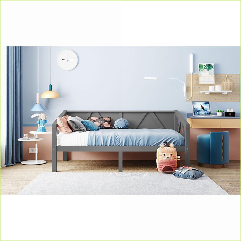 Twin Size Plywood &amp; Pine Wood Daybed Frame - No Box Spring Needed, Gray, Multifunctional for Bedroom/Living Room, Gray