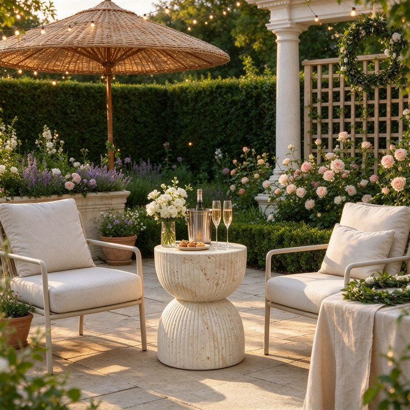 Table d'appoint sculpturale en oxyde de magnésium, table basse de jardin imitation marbre, support pour plantes polyvalent et tabouret décoratif