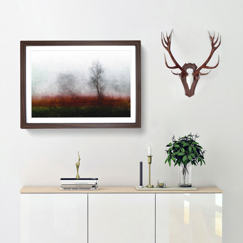 Tree Fog in Switzerland - Picture Frame Graphic Art Print, 62cm H x 87cm W x 2cm D, Walnut Framed