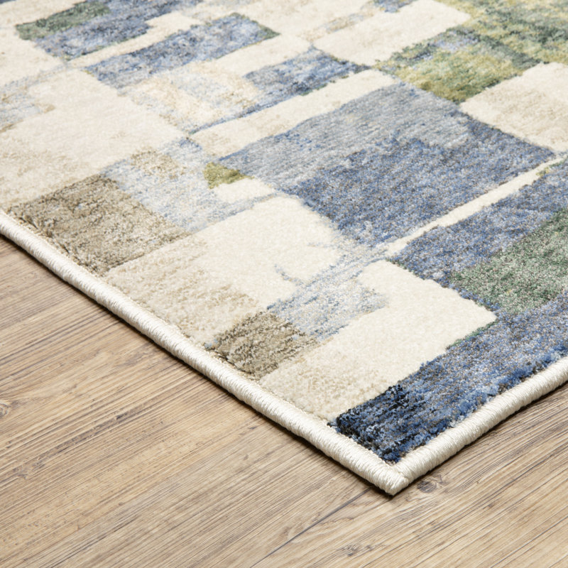 Holub Modern Geometric Blue/ Green Area Rug, Rectangle 6'7" x 9'9"