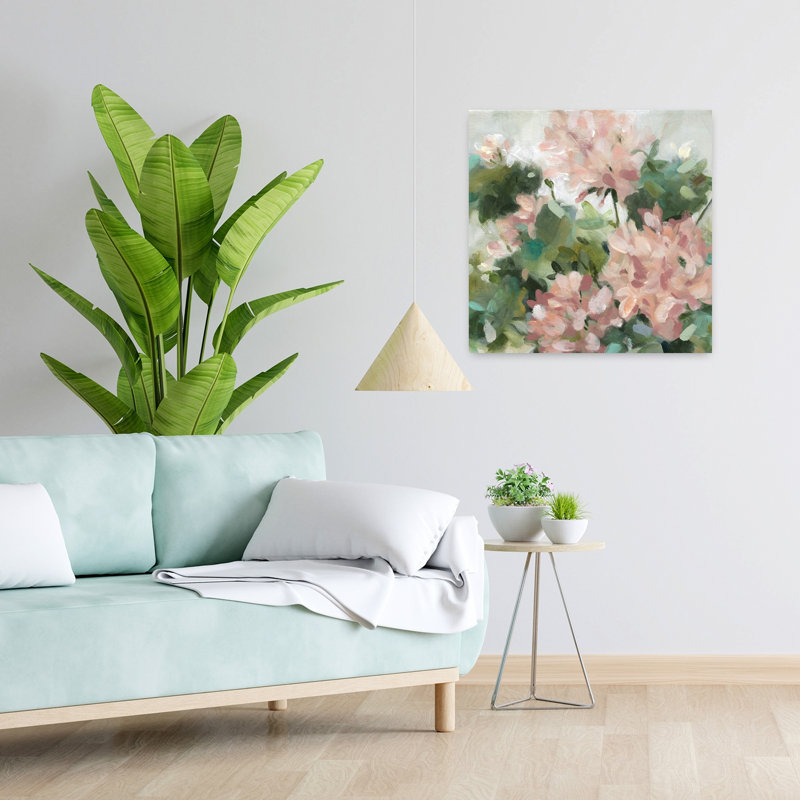 «Geranium Garden Abstract Contemporary Delicate Flower Landscape», art mural, H 24 po x l 24 po