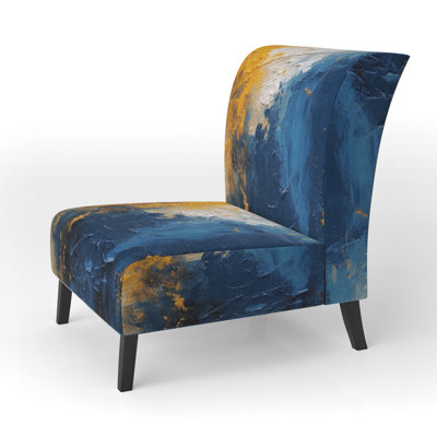 Blue and Yellow Intuitive Expressions I - Upholstered Contemporary Slipper Chair, Blue Accent Chair