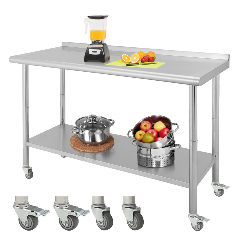 Table de travail en acier inoxydable 60 x 24 po, station de préparation robuste avec dosseret, roulettes